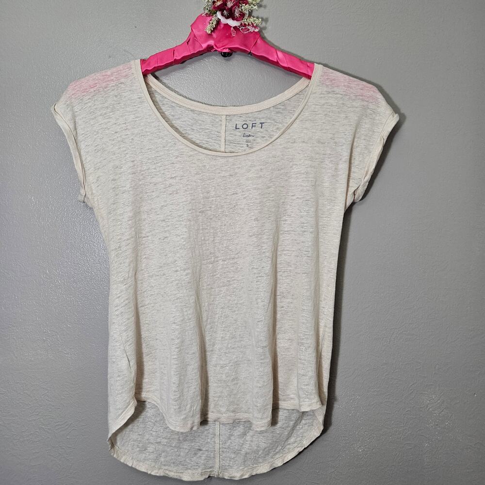 LOFT Ann Taylor S Metallic Shimmer Linen Knit T Shirt Cream Lagenlook Minimalist